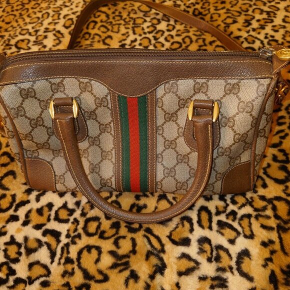 Gucci Monogram Red & Green Stripe Boston Bag (Vintage) - Picture 3 of 7